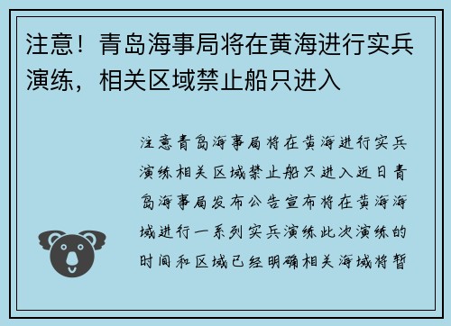 注意！青岛海事局将在黄海进行实兵演练，相关区域禁止船只进入