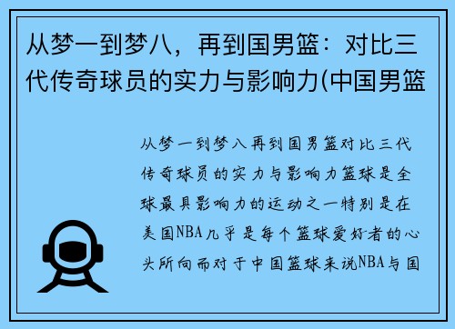 从梦一到梦八，再到国男篮：对比三代传奇球员的实力与影响力(中国男篮老一辈)