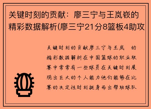 关键时刻的贡献：廖三宁与王岚嵚的精彩数据解析(廖三宁21分8篮板4助攻)