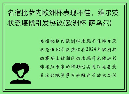 名宿批萨内欧洲杯表现不佳，维尔茨状态堪忧引发热议(欧洲杯 萨乌尔)